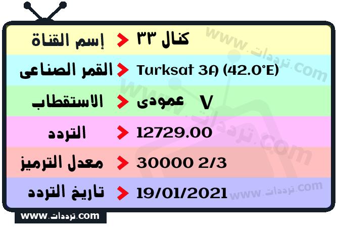 تردد قناة كنال 33 على القمر الصناعي تركسات 3أ 42 شرقا Frequency Kanal 33 Turksat 3A (42.0°E)